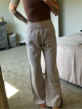 Nike Taupe Wide-Leg Sweatpants with Drawstring Waist
